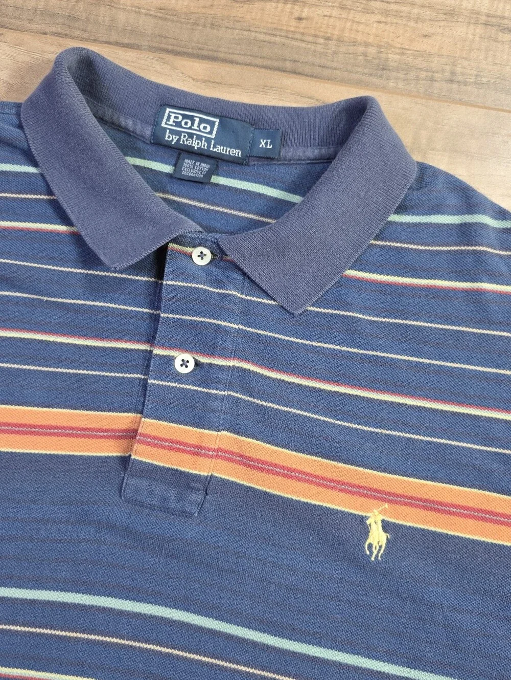 Vintage 90s Polo Ralph Lauren Striped Short Sleeve Polo Shirt Blue XL Men's